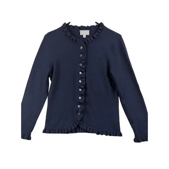 Pure Collection Ruffle Pure Cashmere Cardigan - Navy - Size 6 - Picture 1 of 8